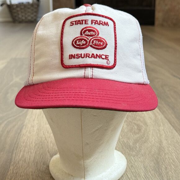 Vintage State Farm Cap Hat Mesh Trucker Red White USA Challenger Caps Advert - Picture 2 of 11